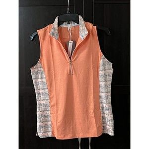 Fairway Greene Sz M Sleeveless Shirt Golf Polo Top Zip Mock Neck UV Protection